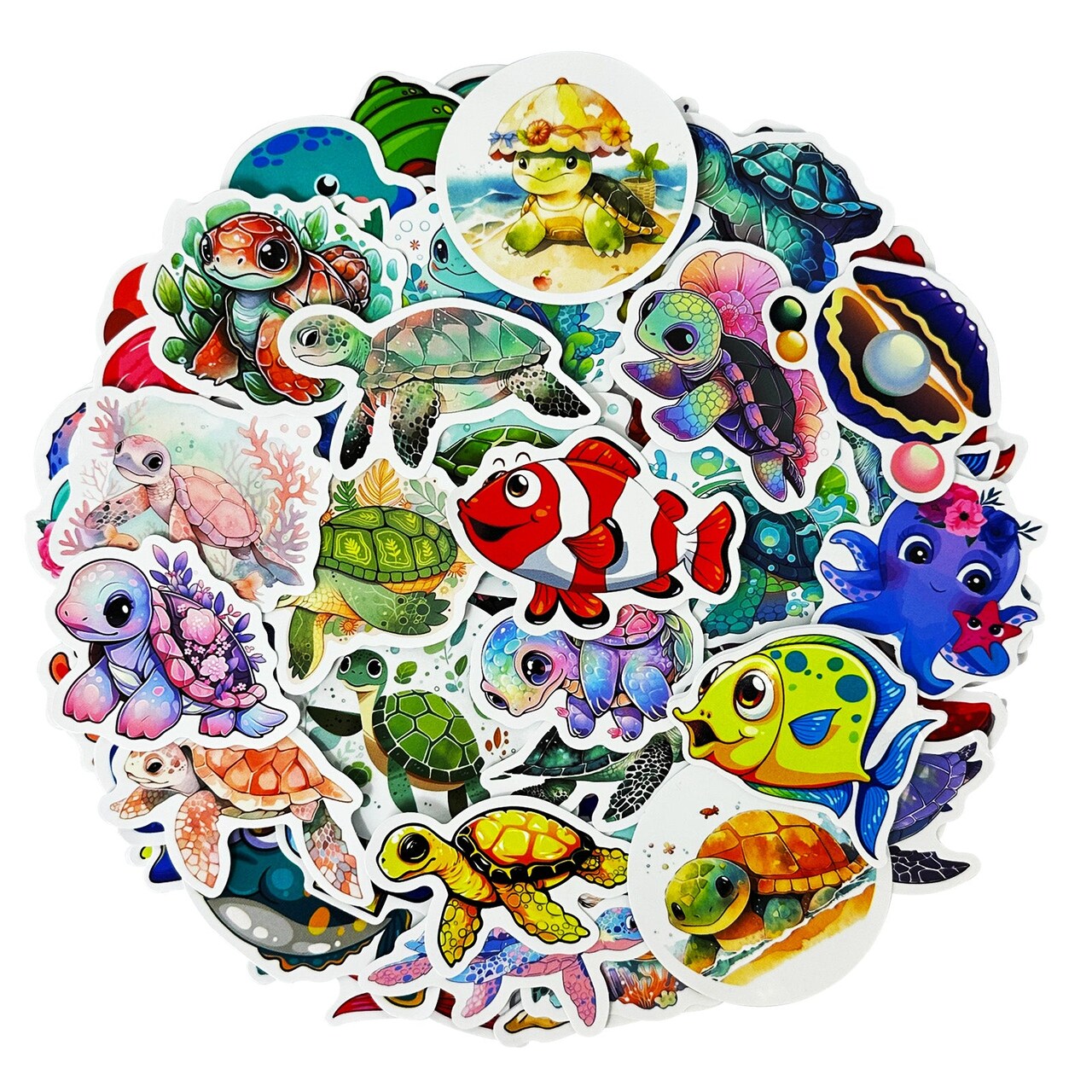 Wrapables Waterproof Vinyl Stickers for Water Bottles, Laptop, Phones, Skateboards, Decals for Teens, 100pcs Marine Animals